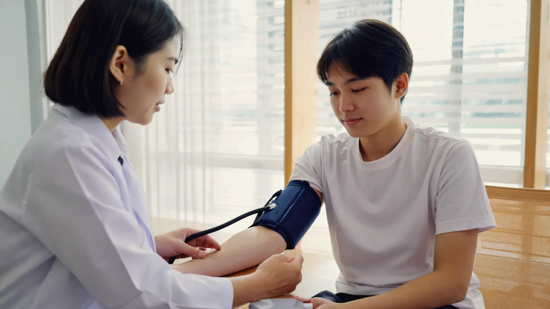 Clinician checking a patient's blood pressure during a supervised weight-loss consultation