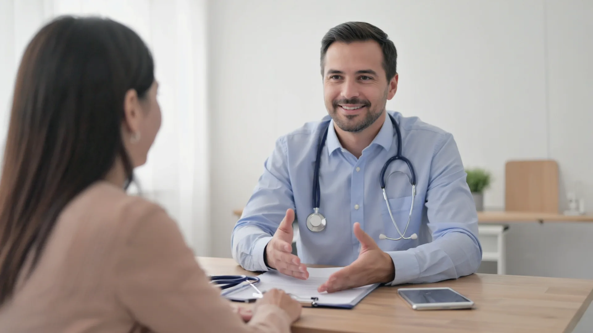 Irish GP in a bright consultation room discussing weight-loss medication options with a patient Irish GP in a bright consultation room discussing weight-loss medication options with a patient