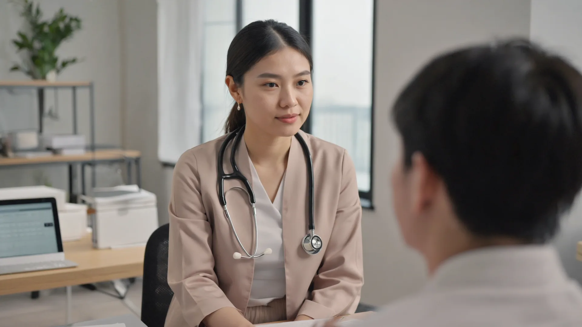 A caring clinician listening attentively to a patient during a calm consultation, reflecting doctor-led weight-loss care