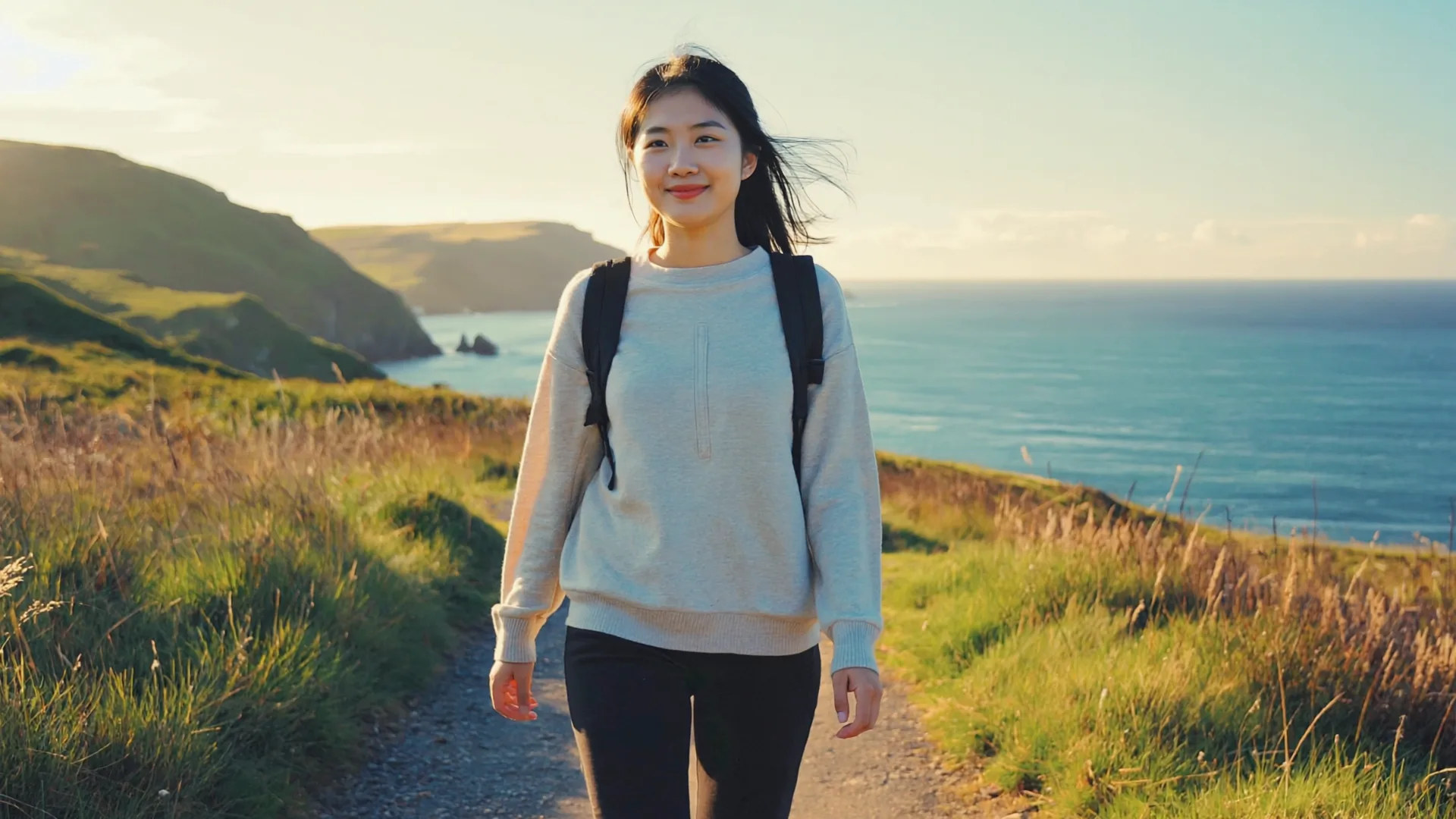 Steady weight loss and nutrition are among the factors researchers discuss A woman outdoors on an Irish coastal walk, wind in her hair, relaxed smile