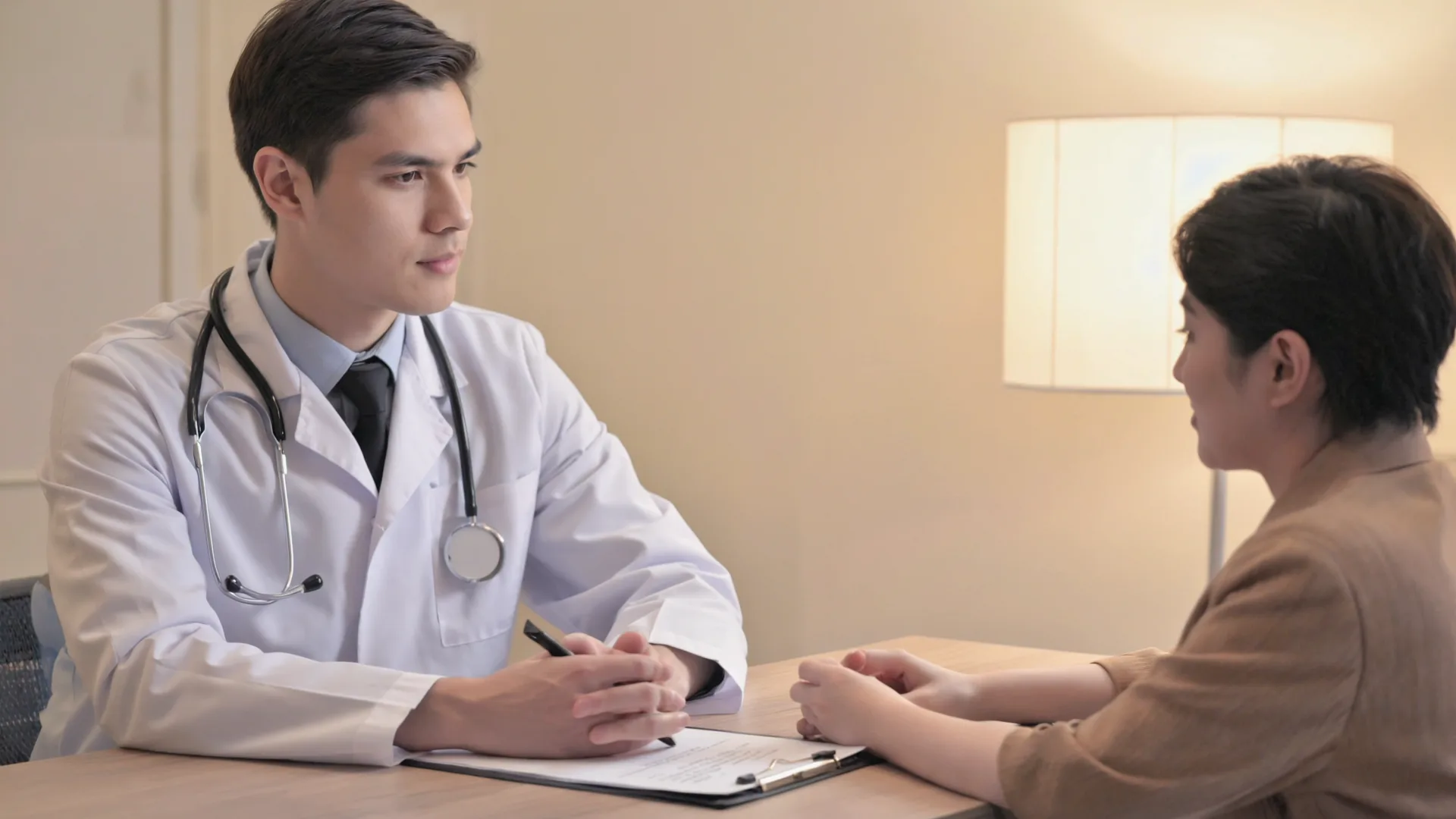 A doctor decides whether a prescription weight-management medicine is appropriate A doctor in a white coat listening to a patient in a calm consulting room